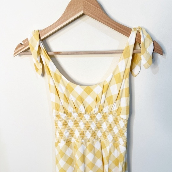 Reformation Yellow White Gingham Tie Shoulders Midi Darby Dress in Bodie Small - Picture 3 of 7